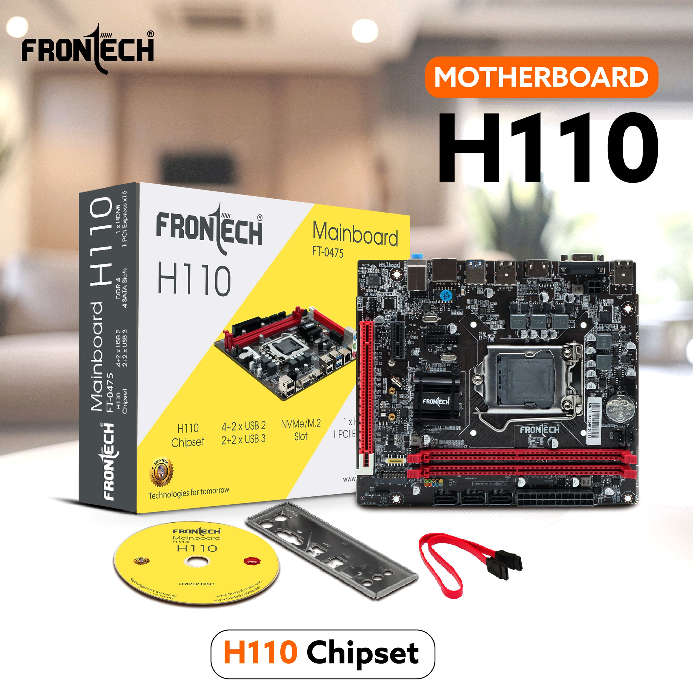 Frontech H110 Motherboard | LGA1151, 2xDDR4, Supports 6th/7th Gen (Skylake) CPUs, 2xUSB 3.0, 4xUSB 2.0, 3xSATA, NVMe/M.2, HDMI, VGA, PCIe x16 (FT-0475) Frontech H110 Motherboard | LGA1151, 2xDDR4, Supports 6th/7th Gen (Skylake) CPUs, 2xUSB 3.0, 4xUSB 2.0, 3xSATA, NVMe/M.2, HDMI, VGA, PCIe x16 (FT-0475)